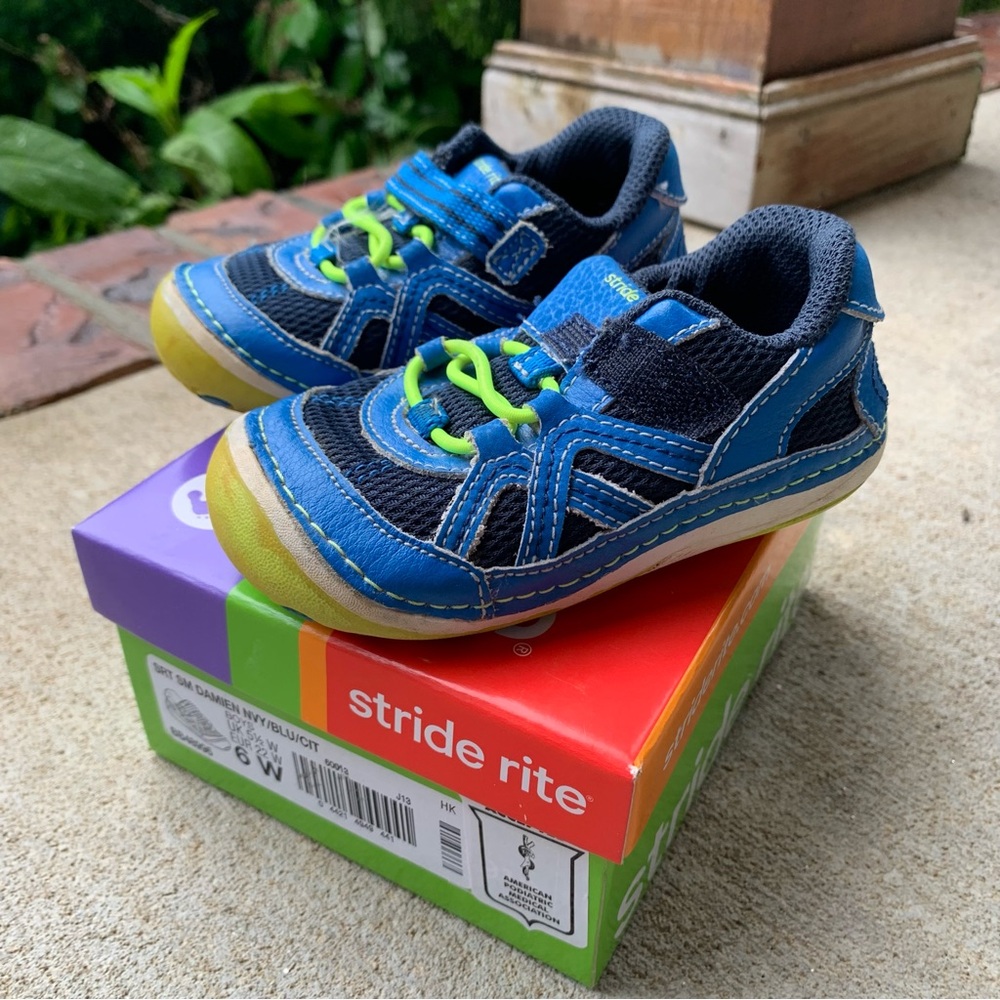 Stride Rite Blue and Neon Green Kids Sneakers